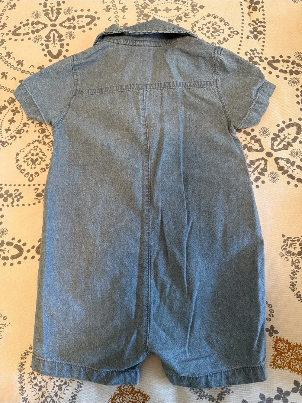 Carter's Denim Print Romper & Teal Dino-Print Short Romper